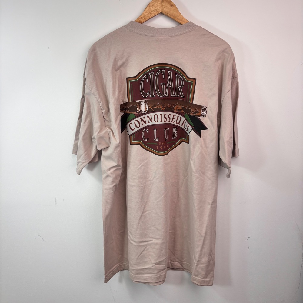 Vtg 90s Original Cigar Clothing Co T Shirt XXL Tan Connoisseurs Club Pocket Tee